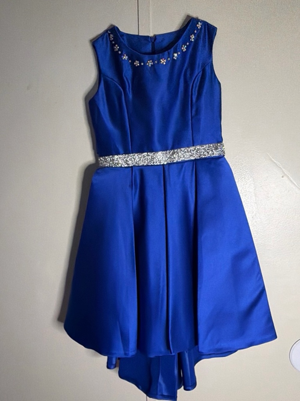 Girls Royal Blue Sleeveless Party Dress with Sparkle Belt